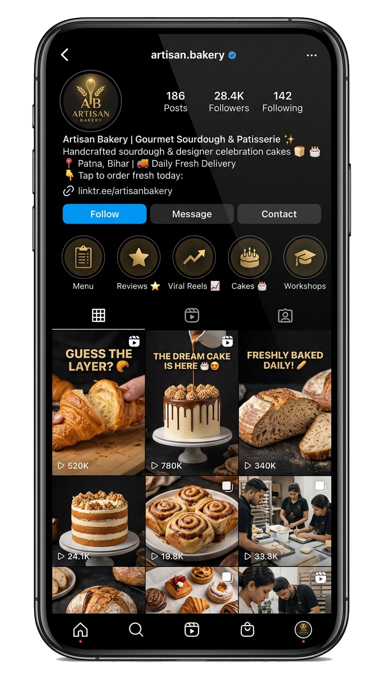 Artisan Bakery Instagram profile after optimization - 28.4K followers
